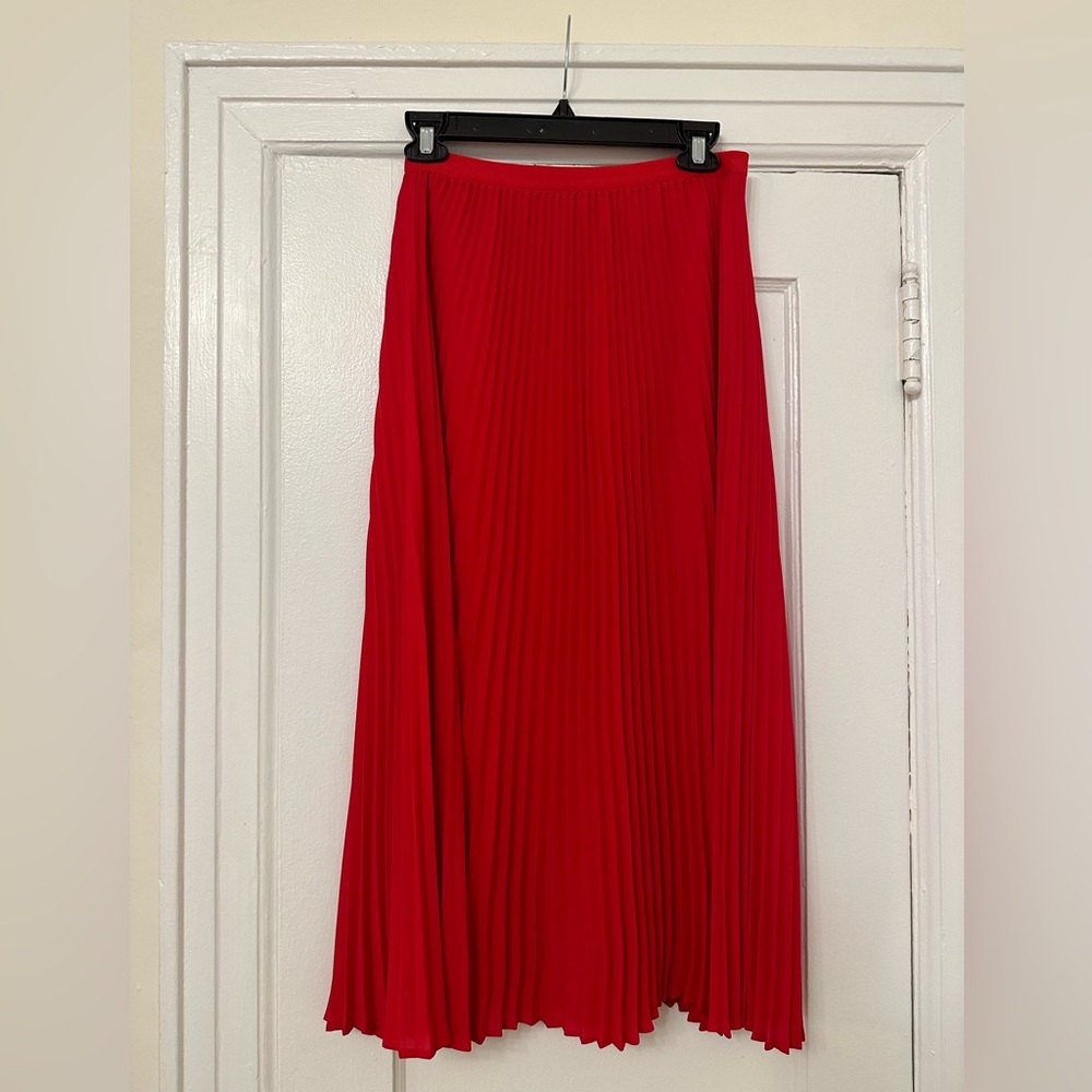 Aritzia Red Pleated Midi Skirt